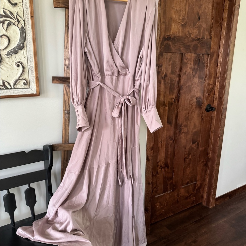 Eloquii Satin Wrap Maxi Dress 24 Mauve Bishop Sleeve Wedding Guest